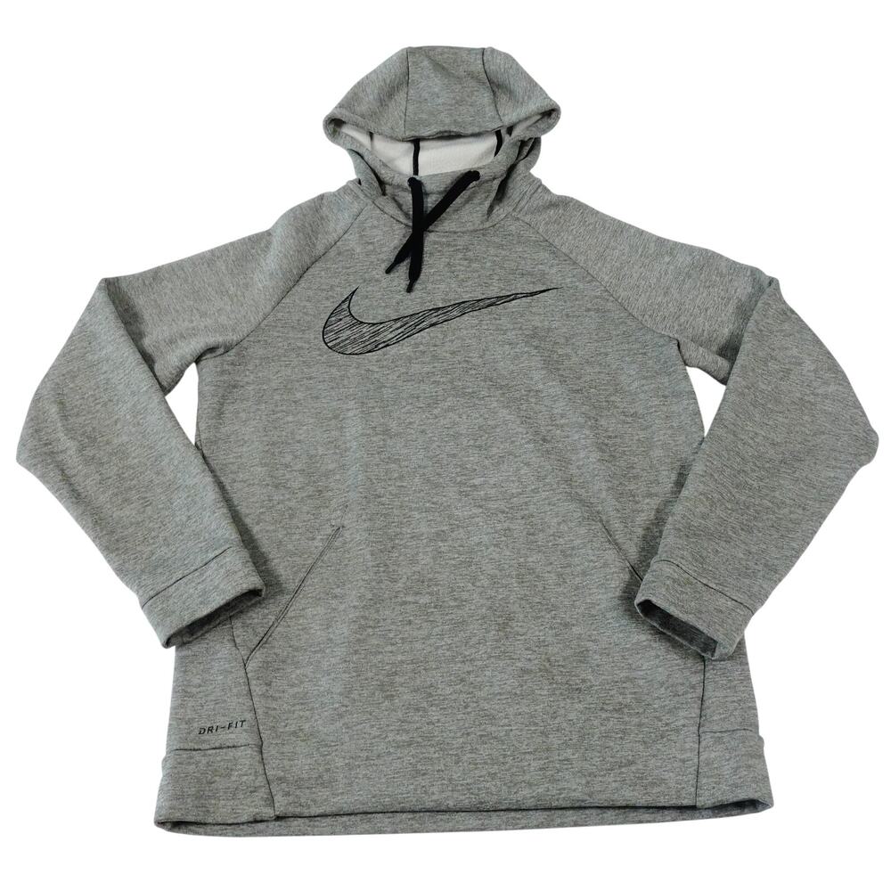 Nike Dri-Fit Swoosh Kangaroo Pouch Draw String Gray Hoodie Men's Medium